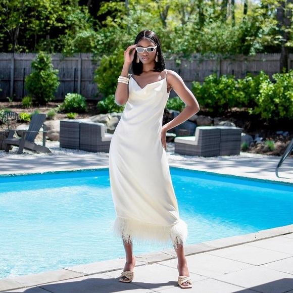 Ivory Dress w/ Feathers - Picture 1 of 5
